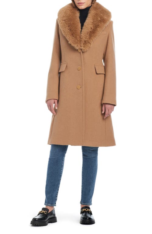 Shop Kate Spade New York Wool Blend Coat With Removable Faux Fur Collar In Camel