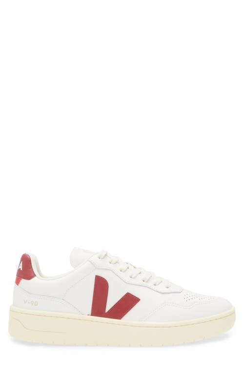 Veja V-90 Leather Sneakers In Extra-white Marsala