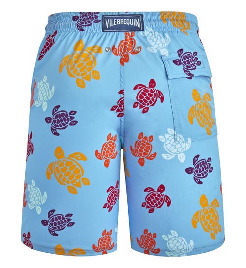 Vilebrequin Tortues Multicolores Long Stretch Board Shorts In Blue