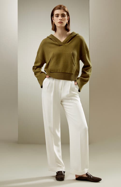 Lilysilk Cropped Wool-cashmere Blend Hoodie For Women In Avocado Green