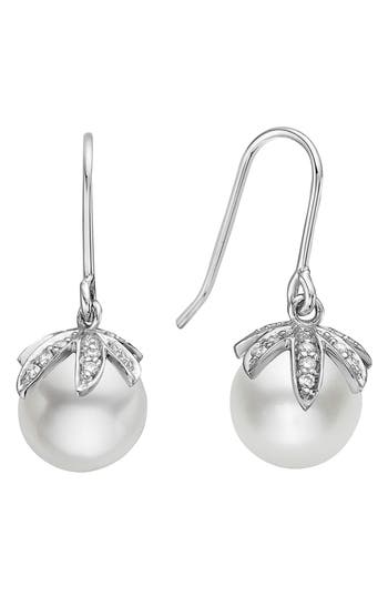 Shop House Of Frosted 14k Gold 8-9mm Cultured Pearl & Diamond Earrings In Silver/white