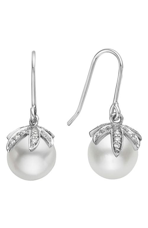 House Of Frosted 14k Gold 8-9mm Cultured Pearl & Diamond Earrings In Silver/white