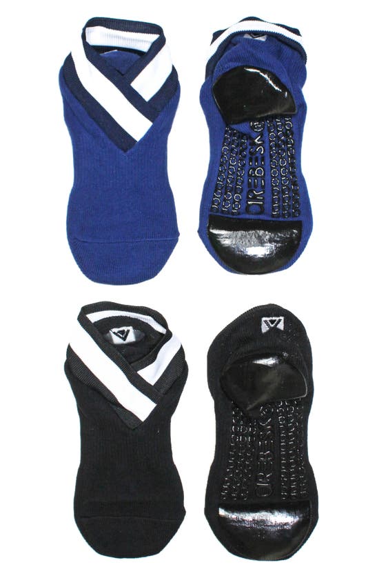 Arebesk Varsity Assorted 2-pack Ankle Grip Socks In Black - Navy