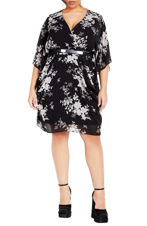 Shop City Chic Bouquet Flutter Sleeve Faux Wrap Dress In Mini Bouquet