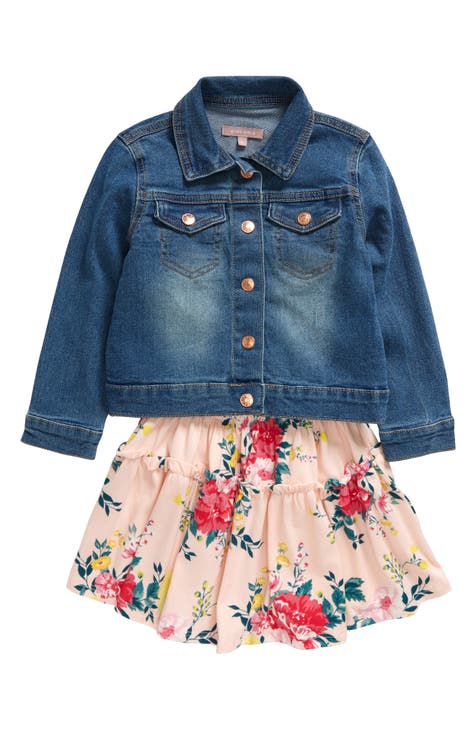 Kids' Puff Sleeve Knit Dress & Denim Jacket Set (Little Kid)