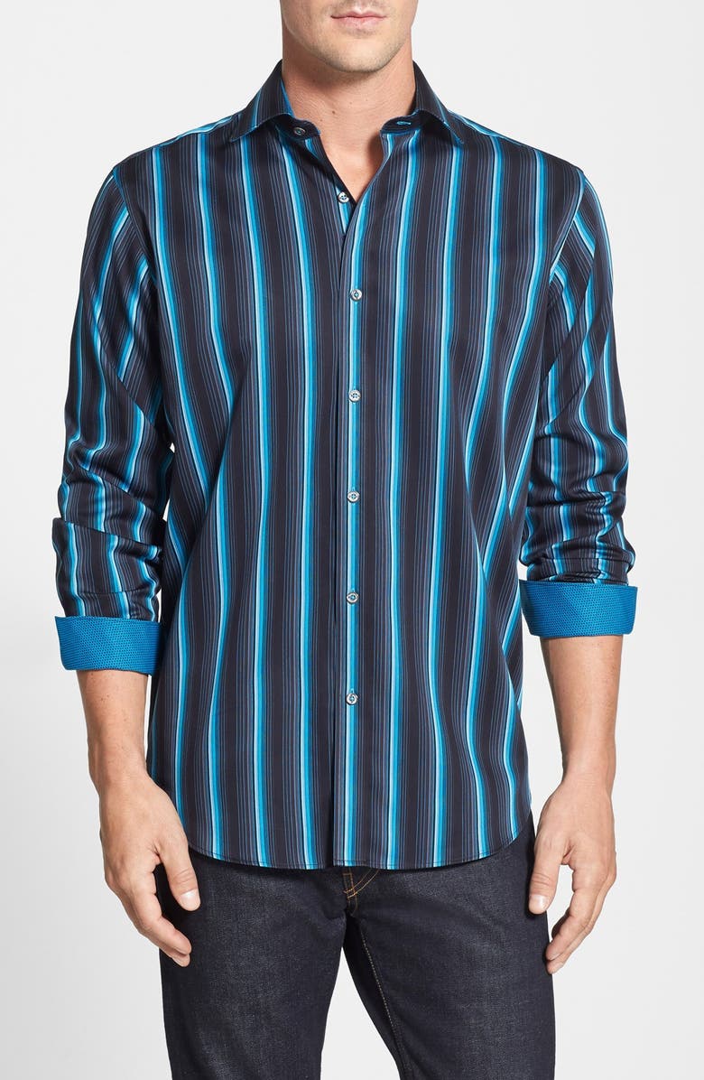 Bugatchi Regular Fit Vertical Stripe Cotton Sport Shirt | Nordstrom