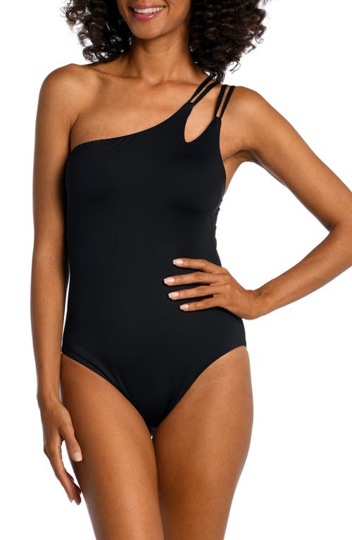 La Blanca Strappy One-Shoulder One-Piece Swimsuit in Black at Nordstrom, Size 16