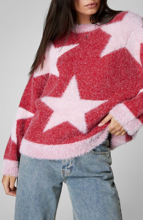 Shop Nasty Gal Star Jacquard Crewneck Sweater In Red