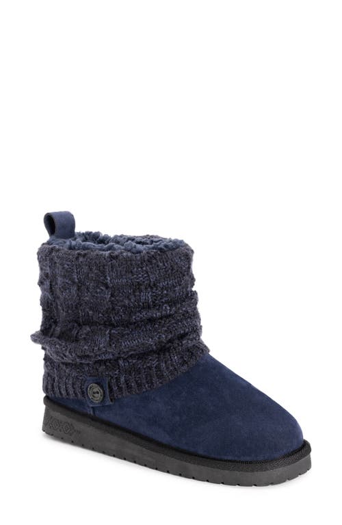 MUK LUKS ESSENTIALS Faux Shearling Lined Cable Knit Shaft Boot in Navy