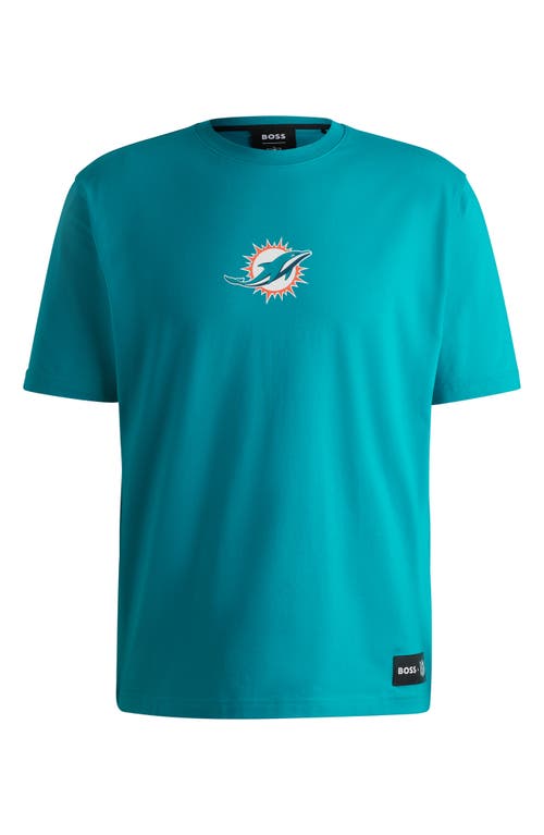 Shop Hugo Boss Boss X Nfl Stretch Cotton Graphic T-shirt In Miami Dolphins - Turquoise