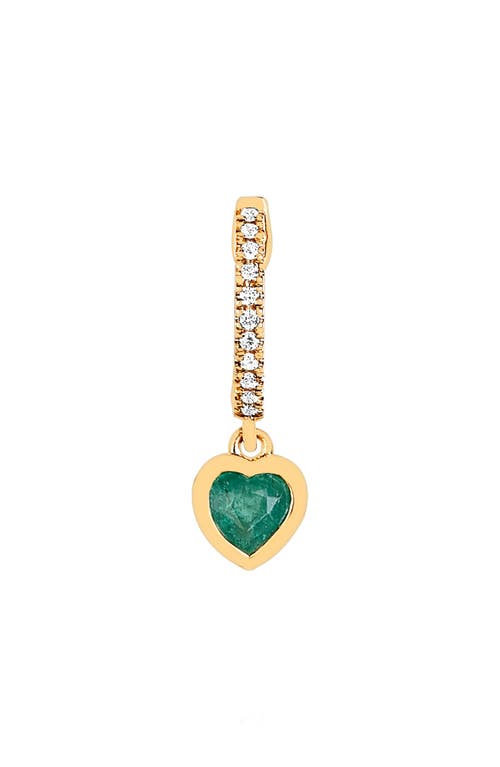 EF Collection Mini Heart Huggie Hoop Earring in 14K Yellow Gold/Emerald