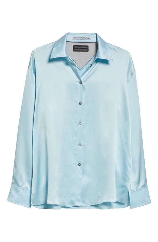 Shop Alexander Wang Tulle Panel Oversize Silk Button-up Shirt In Shine Blue