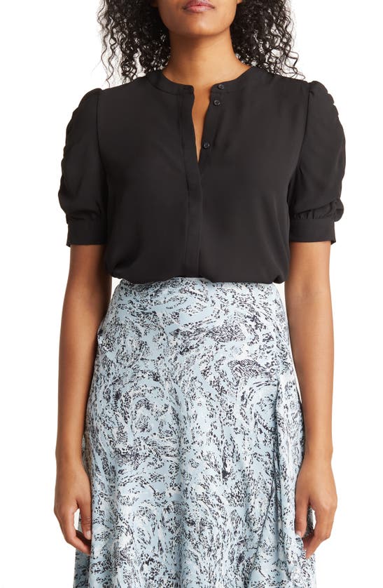 T Tahari Ruched Sleeve Blouse In Black