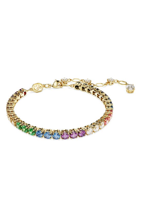 Swarovski Multicolored Round Cut Gold-tone Plated Matrix Bracelet In Multicolored