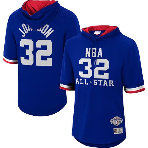 Men's Mitchell & Ness Magic Johnson Royal Western Conference 1985 All-Star Game Name & Number Short Sleeve Hoodie