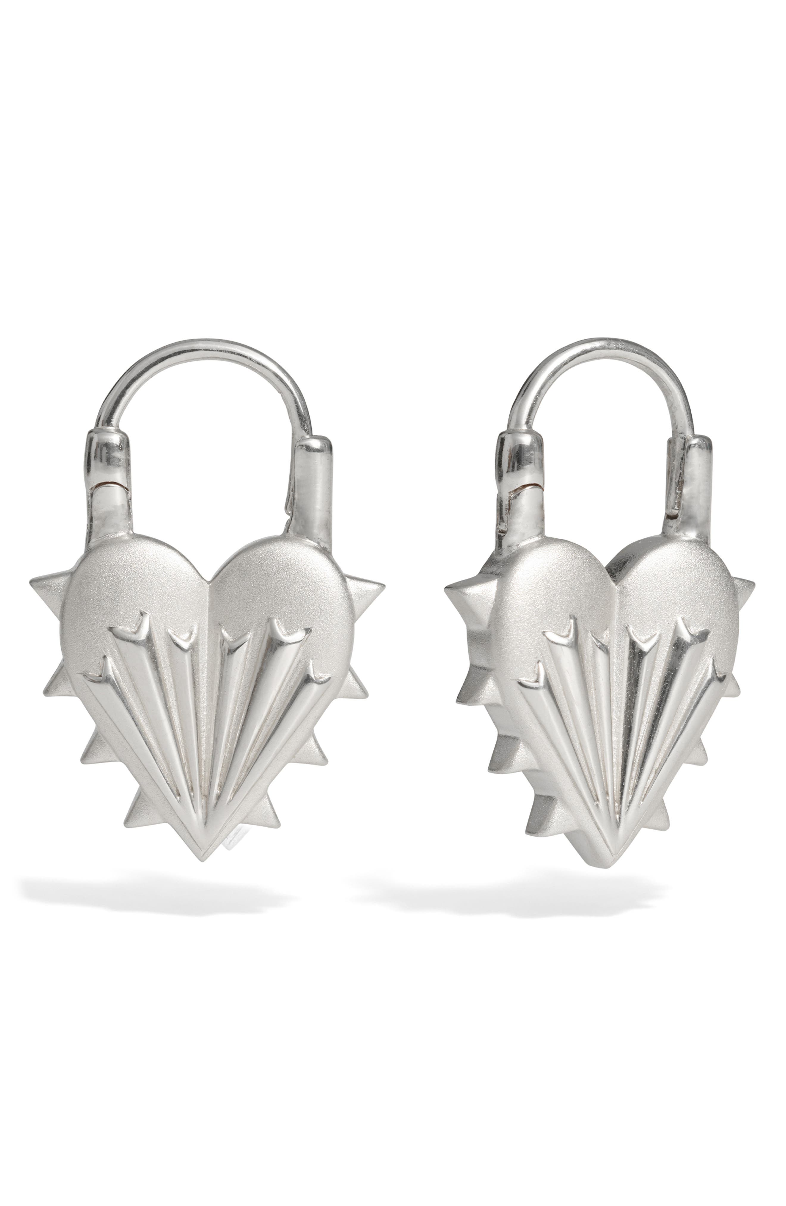 Awe Inspired Spiked Heart Hoop Earrings in Sterling Silver 