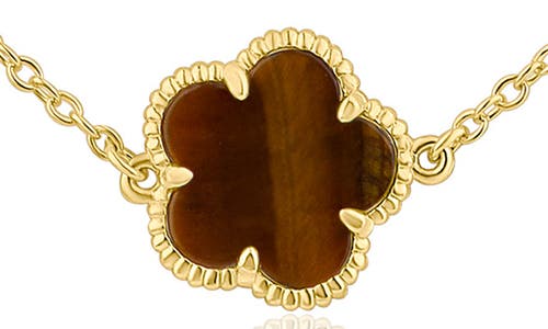 Shop Cz By Kenneth Jay Lane Clover Stone & Cz Station Chain Necklace In Tiger Eye/gold