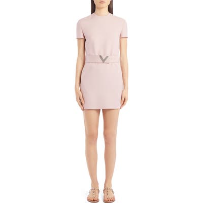 Valentino Vlogo Belted Wool & Silk Minidress, US / 40 IT - Pink