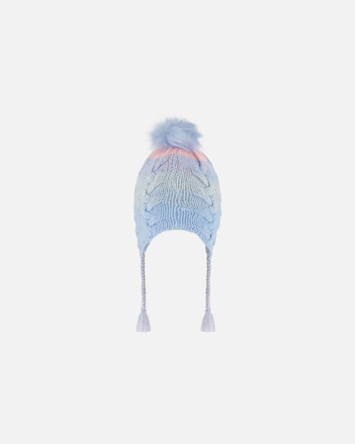 Shop Deux Par Deux Girl's Peruvian Knit Hat Air Blue And Light Pink In Gradient Stripes