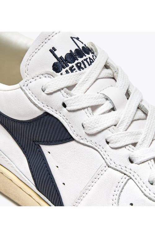 Diadora Panelled Leather Sneakers In White/blue Denim