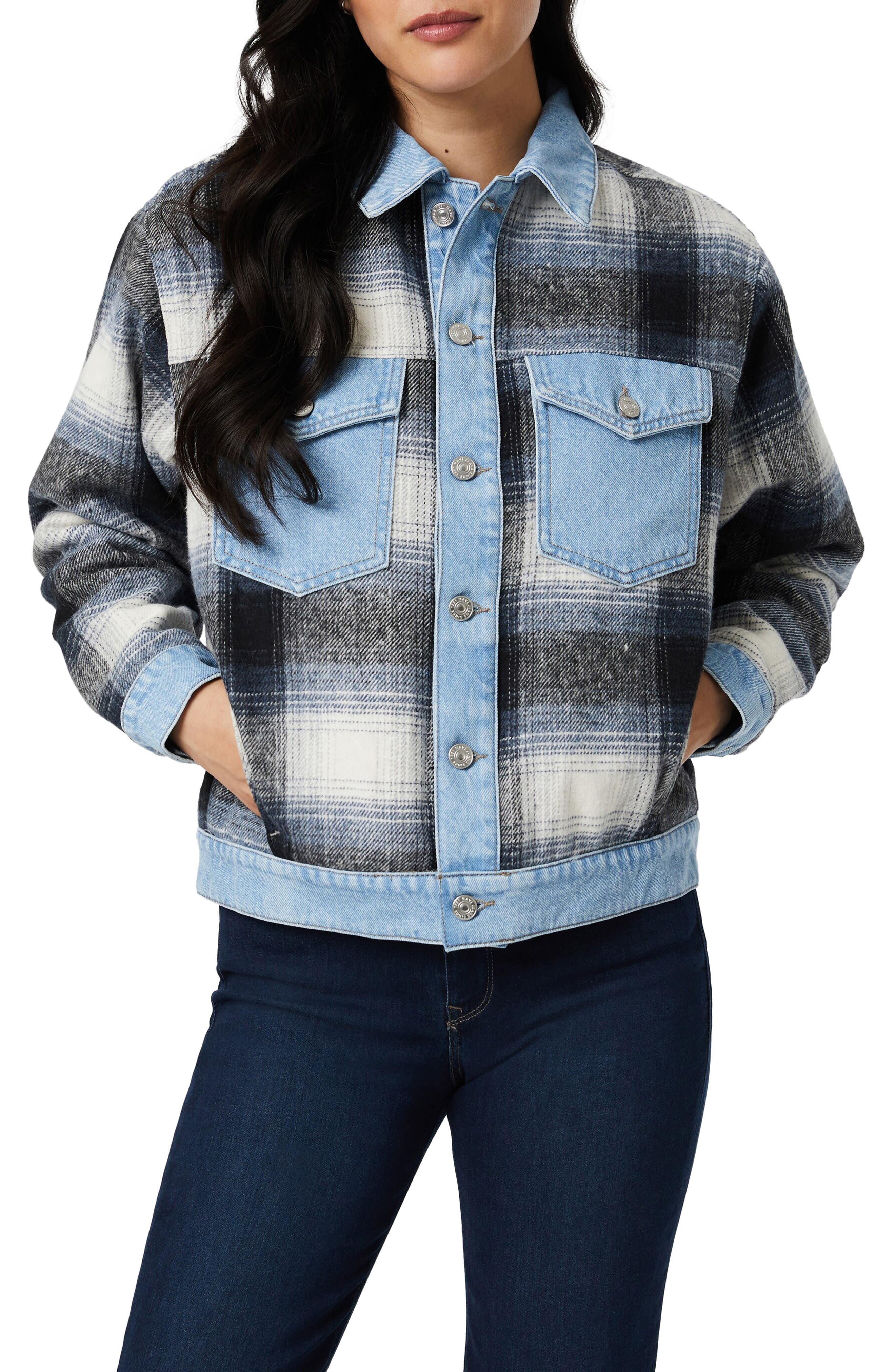 Mavi Jeans Nellie Plaid Mixed Media Denim Trucker Jacket Nordstrom