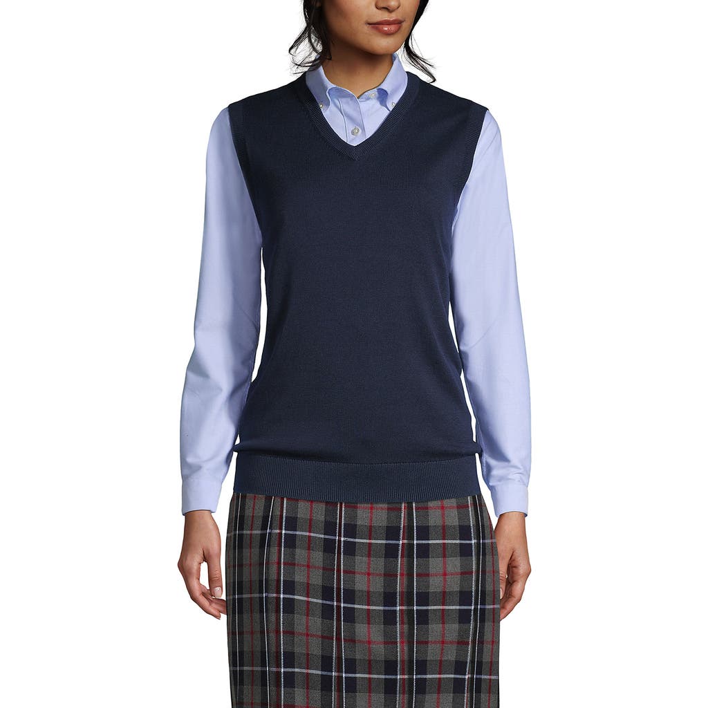 Lands' End School Uniform Cotton Modal Fine Gauge Sweater Vest In Classic Navy