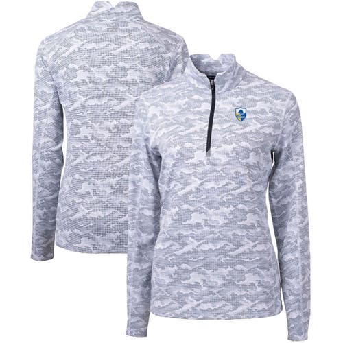 Women's Cutter & Buck Charcoal Los Angeles Chargers Throwback Logo Traverse Camo Quarter-Zip Pullover Top
