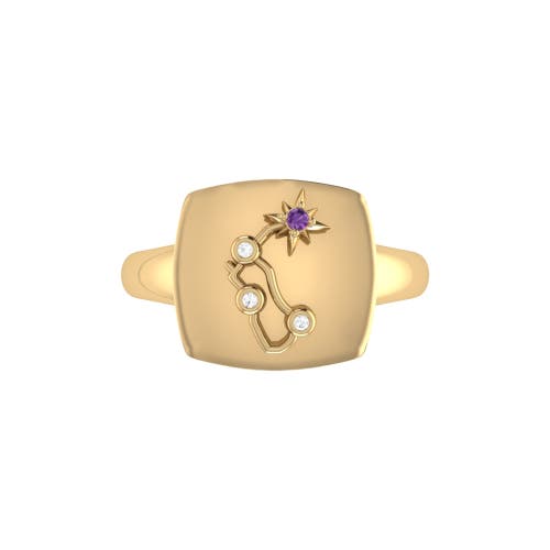 Shop Luvmyjewelry Aquarius Amethyst & Diamond Signet Ring In 14kt Gold Vermeil On Sterling