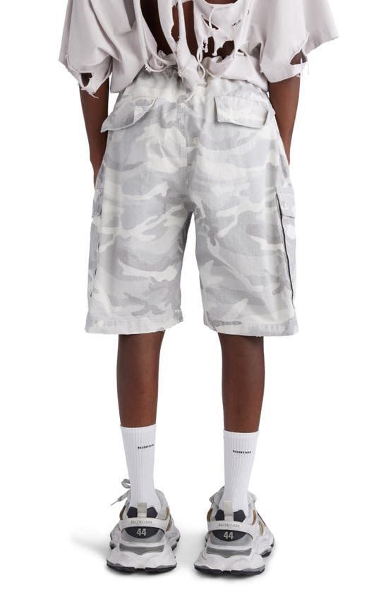 Shop Balenciaga Camo Cotton Ripstop Cargo Shorts In Light Grey