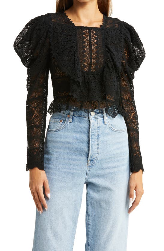 ULLA JOHNSON ELOISE PUFF SLEEVE LACE BLOUSE