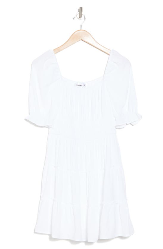 Shop Row A Ruched Bust Puff Sleeve Mini Dress In White