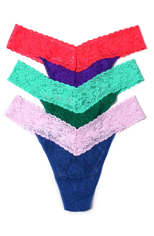 Shop Hanky Panky Original Rise Stretch Lace Thong Panties In Blue/green/purple