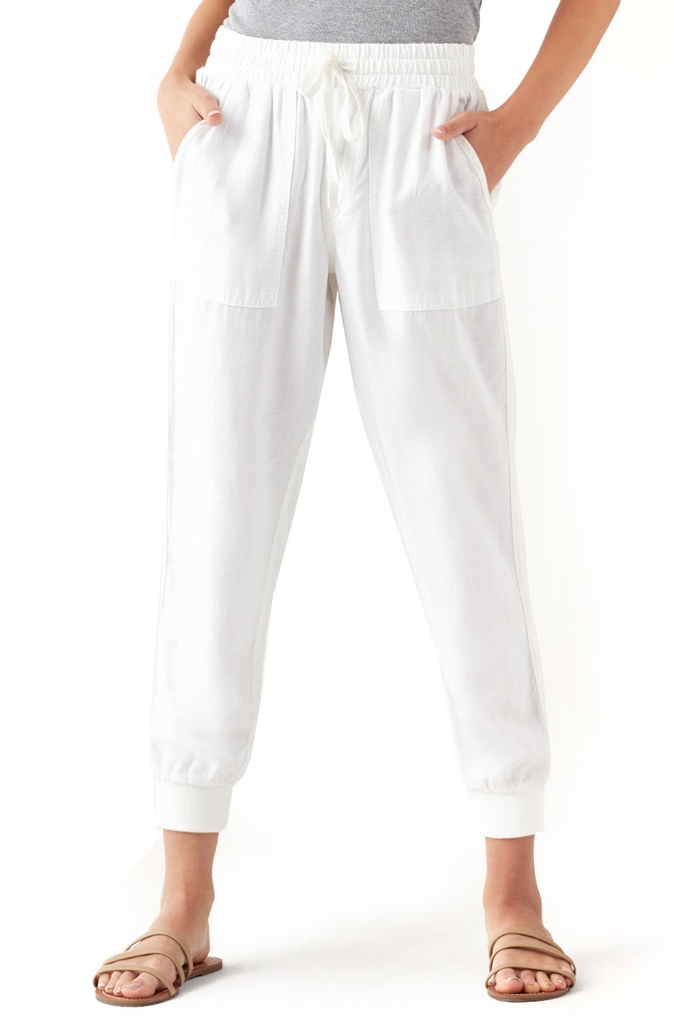 white linen jogger pants