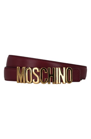 Moschino Logo Leather Belt In Burgundy