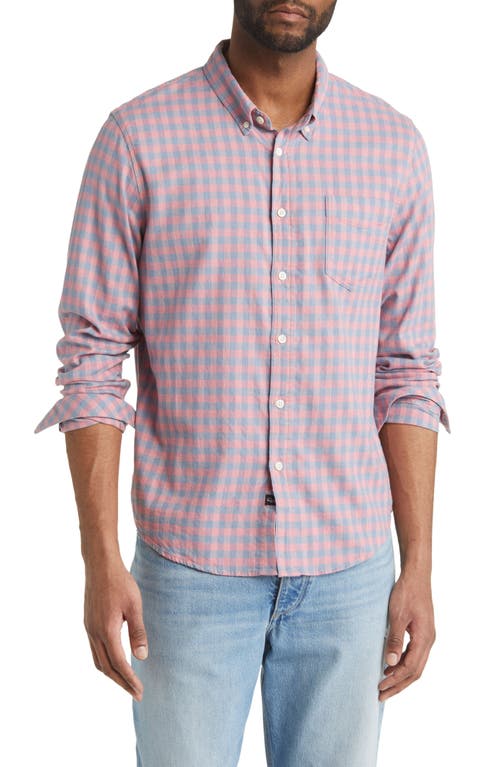 Rails Reid Checker Stretch Cotton Button-Down Shirt in Melon Denim