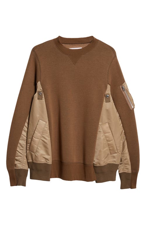 Shop Sacai Sponge Mixed Media Crewneck Sweatshirt In D/beigexd/beige