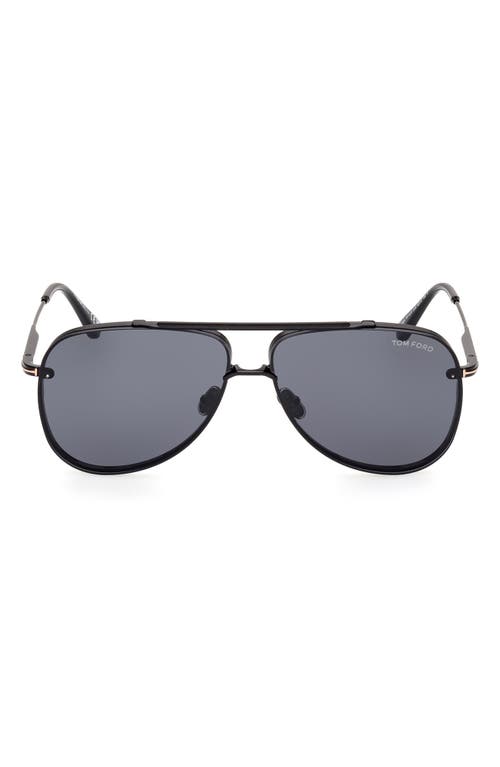 TOM FORD Leon 62mm Pilot Sunglasses in Shiny Black /Smoke at Nordstrom