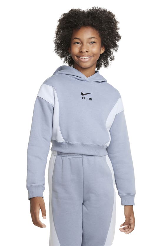 Nike Air Big Kids' (girls') French Terry Cropped Hoodie In Ashen Slate/blue Whisper/black