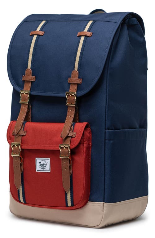 Shop Herschel Supply Co . Little America Backpack In Black Iris/red Ochre/twill