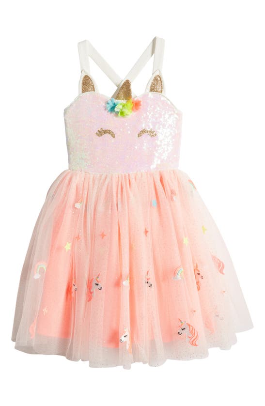 Zunie Kids' Sequin Unicorn Party Dress In Neon