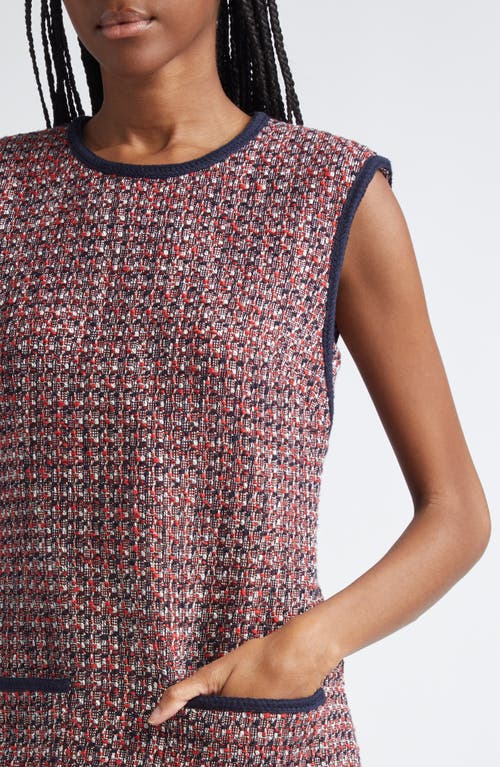 Veronica Beard Ravenna Sleeveless Metallic Cotton Tweed Minidress In Red Blaze/navy Multi