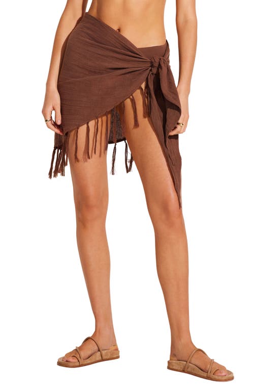 Vitamin A Sirena Tassel Linen Blend Sarong in Mocha Crinkle Linen at Nordstrom