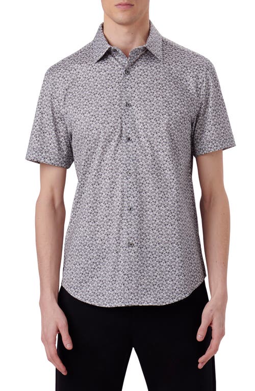 Bugatchi Miles OoohCotton Abstract Print Short Sleeve Stretch Button-Up Shirt in Chalk at Nordstrom, Size Medium