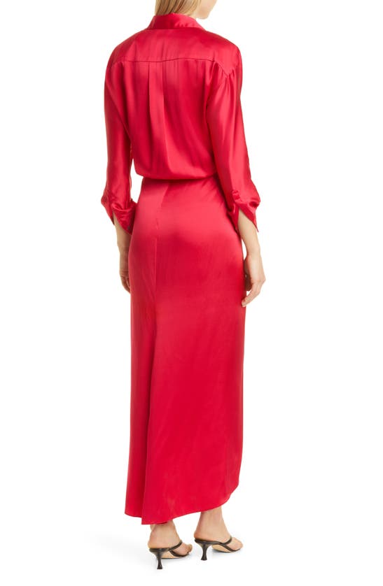 Twp Nights At Hotel Du Cap Long Sleeve Silk Wrap Shirtdress In Raspberry