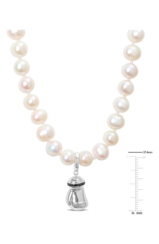 Shop Delmar 7–7.5mm Cultured Freshwater Pearl & Black Diamond Pendant Necklace In White