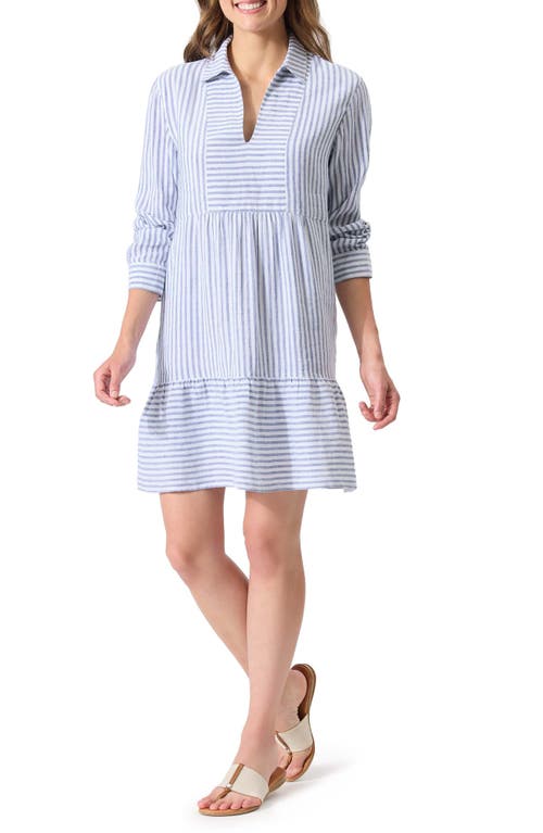 Tommy Bahama St. Lucia Stripe Long Sleeve Linen Blend Cover-Up Minidress in Dark Sanibel Blue at Nordstrom, Size Small
