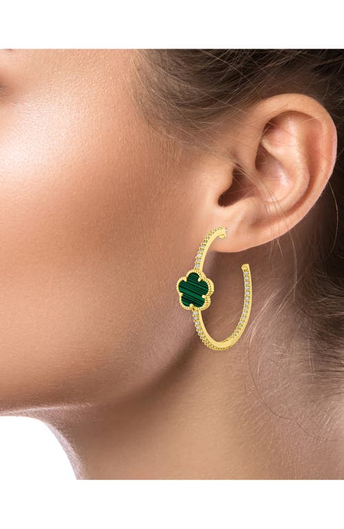 Cz By Kenneth Jay Lane Cz Pavé Clover Hoop Earrings In Green/gold