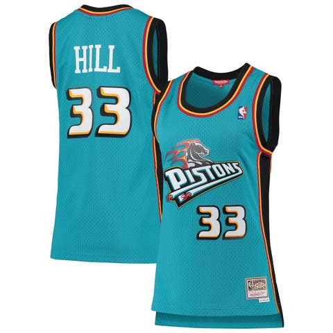 Detroit Pistons Hill 33 Basketball Jersey NBA Retro Commemorative Edition  Swingman Shirt Green