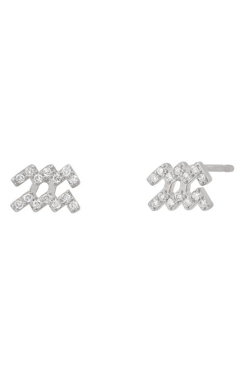 Zodiac Diamond Stud Earrings in 14K White Gold - Aquarius
