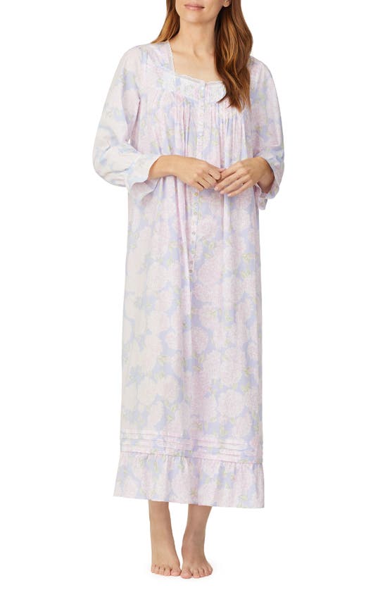 Eileen West Long-sleeve Button-front Lawn Robe In Pink/ Blue